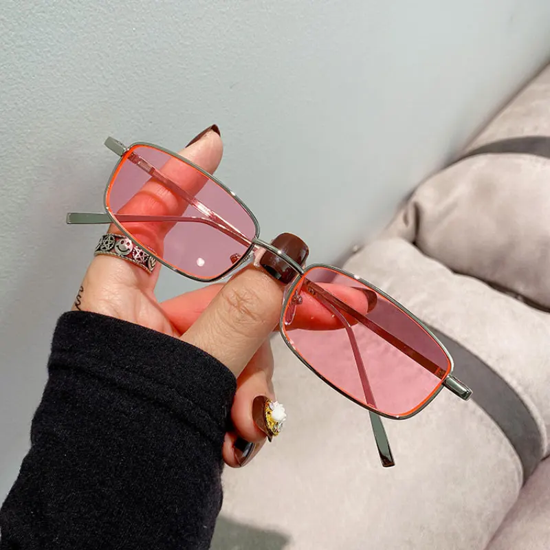 Neue Vintage Kleine Rechteck Sonnenbrille Männer Frauen Mode Punk Quadrat Sonnenbrille Marke Metall Rahmen Schwarz Fahren Brillen – Detail 17