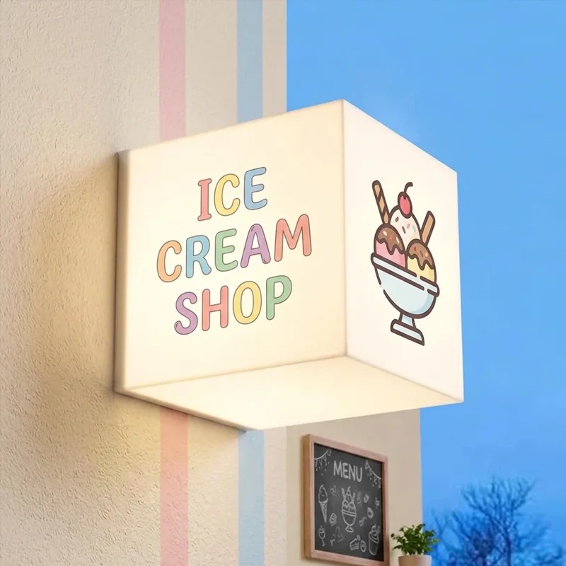 Custom Acrylic LED Light Box for Coffee ShopCashier Outdoor Business Sign Waterproof Cube lightbox Wall Hanging Display Sign
