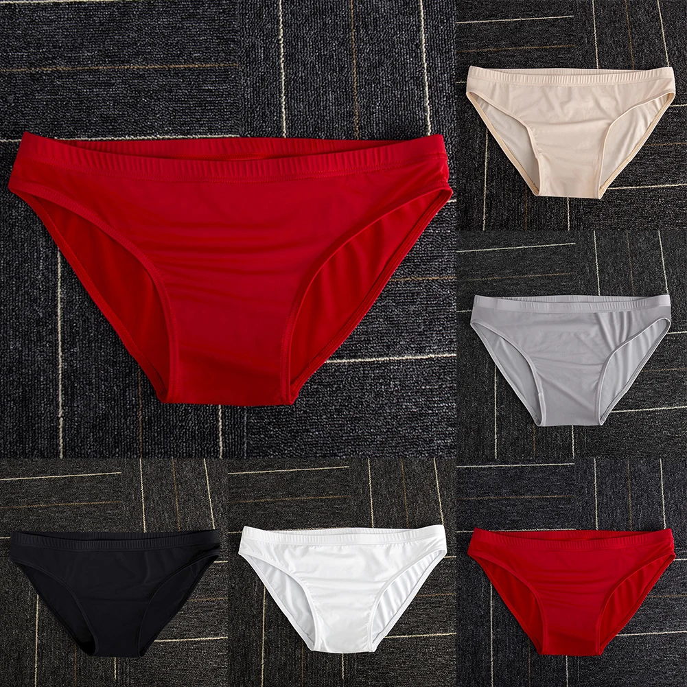 下着メンズパンティー日常着用パンツ無地 1 個オールシーズンブリーフアイスシルク M-2XL 快適