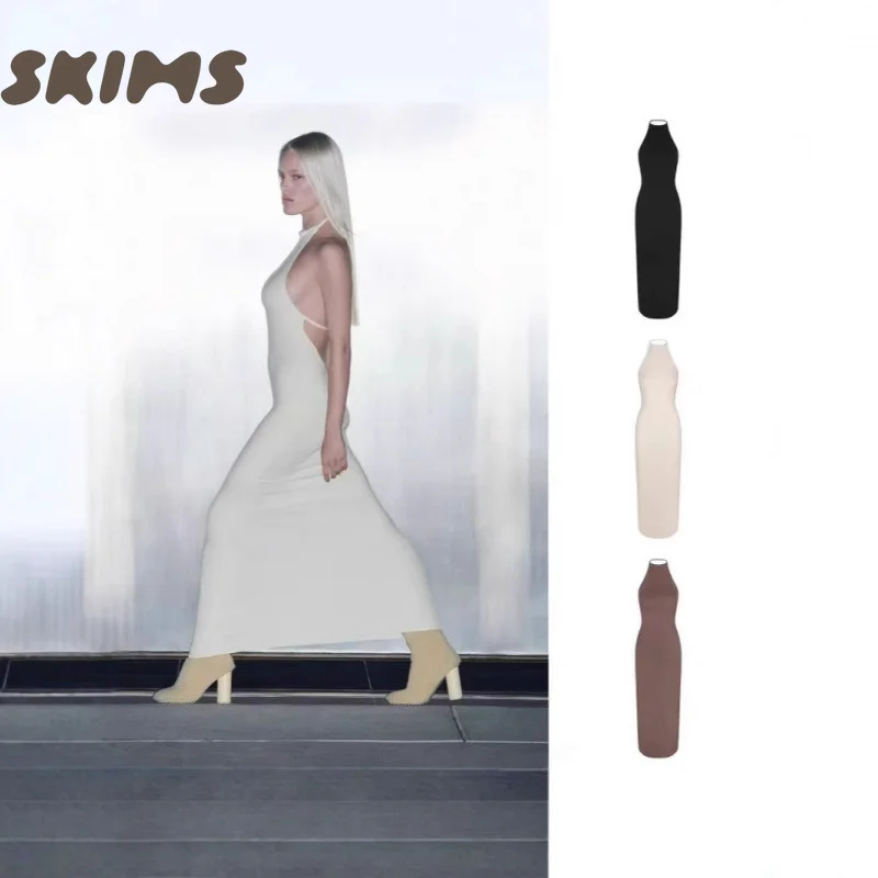 SKIMS CLOUD HALTER LONG DRESS sexy Halter Neck Sleeveless Backless Dress