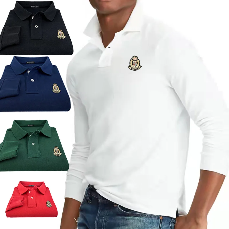 High Quality 100% Cotton Embroidery-Logo Mens Polos Shirts Casual Clothing Sportswear Long Sleeve Polos Hommes Fashion Male Tops