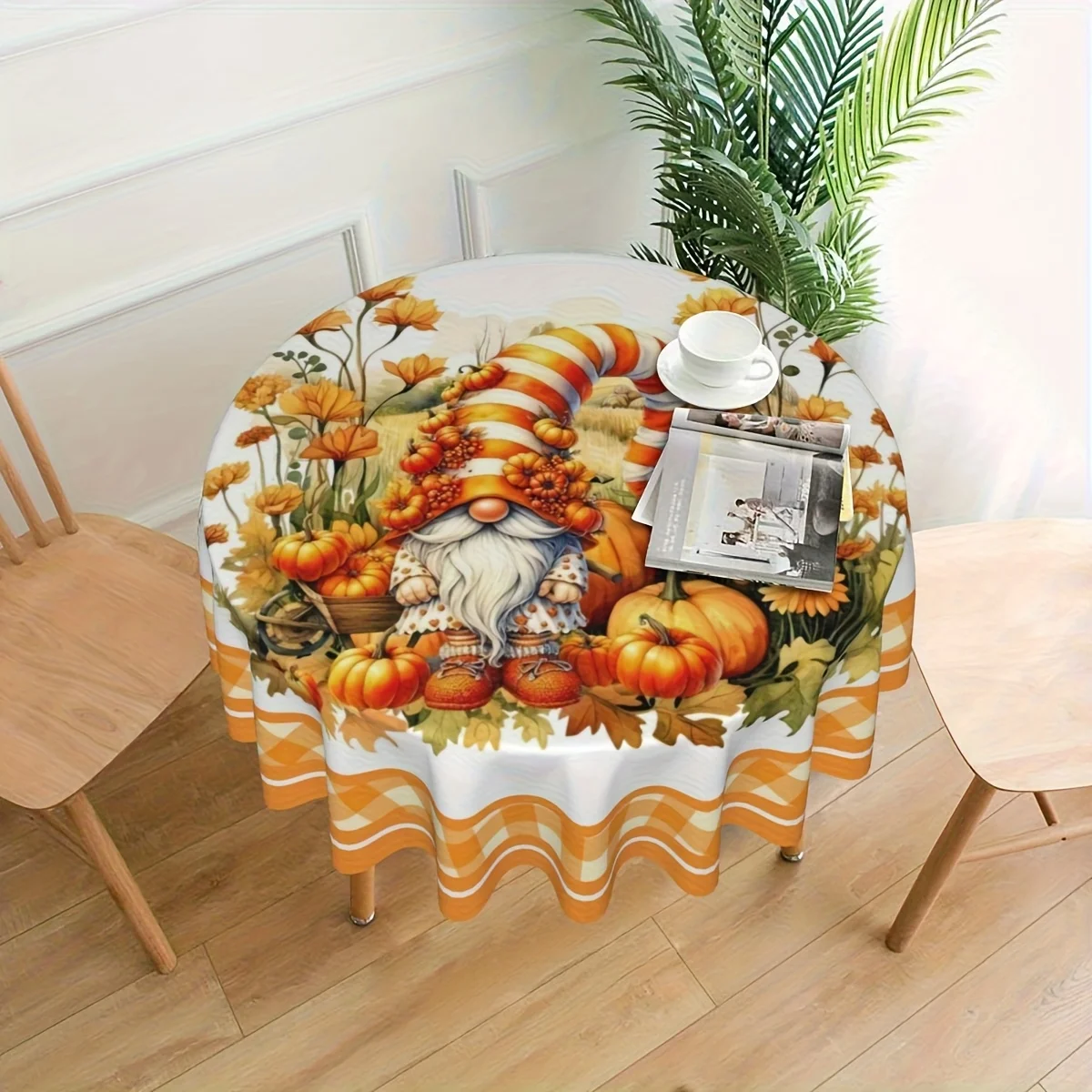 1 قطعة موسم حصاد الخريف قزم أصفر منقوشة اليقطين طباعة مفرش المائدة المستديرة مادة البوليستر مفرش المائدة ، قابل للغسل #1