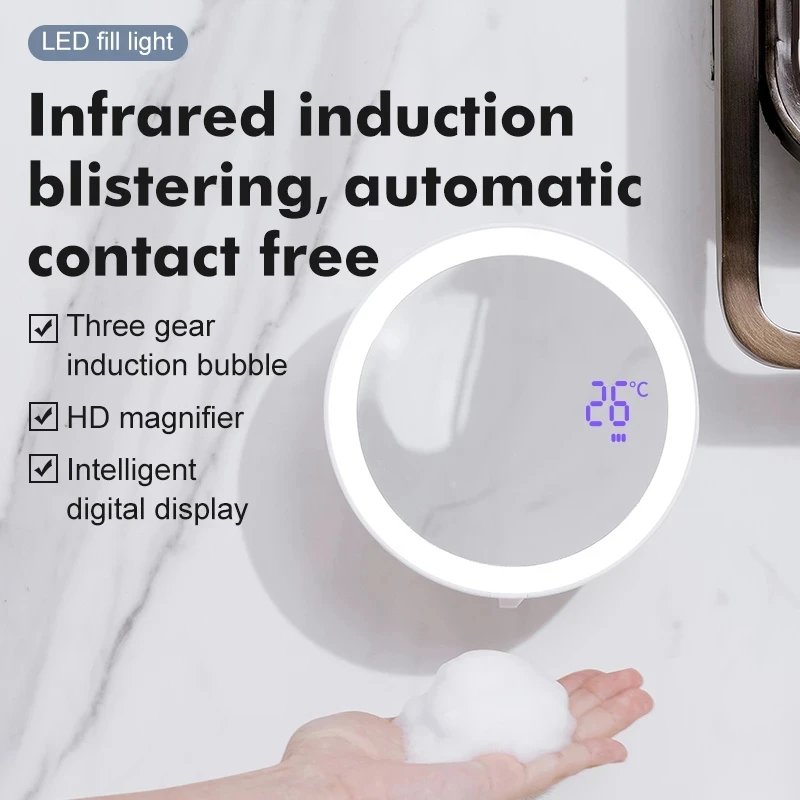 Dispenser di sapone in schiuma liquida creativa Youpin lente d'ingrandimento HD Display della temperatura della luce di riempimento a LED lavaggio a mano