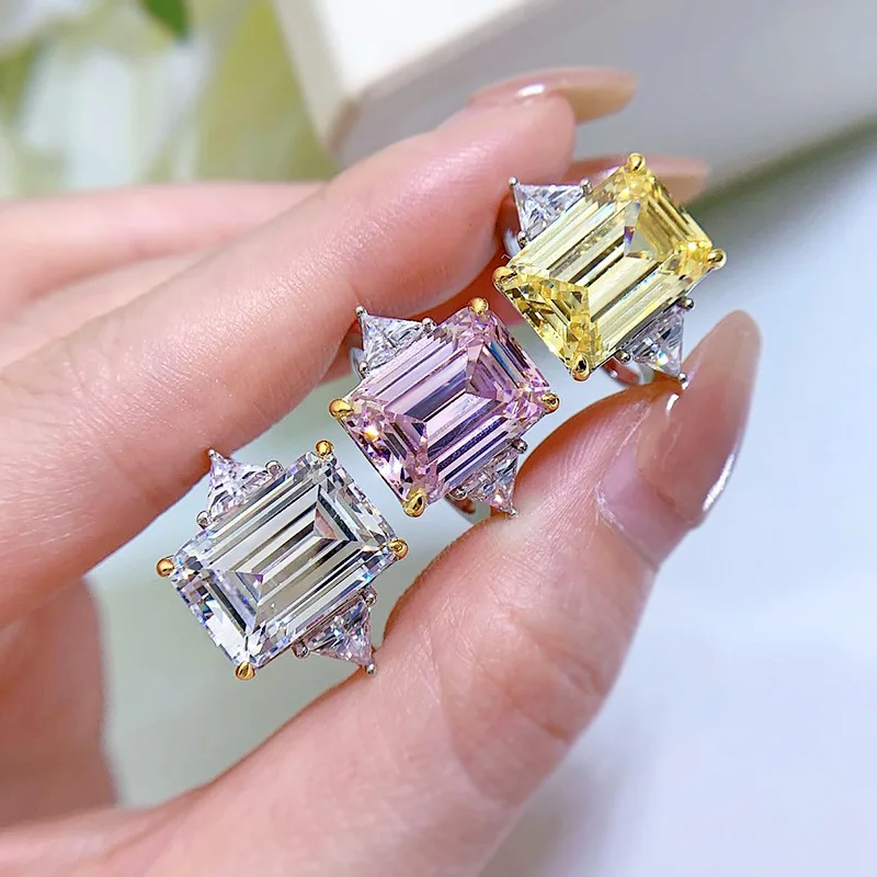 

Luxury 10x14mm High Carbon Diamond Women's Rings - 925 Sterling Silver Engagement Ring & Female Wedding Band Party Jewelry Gift