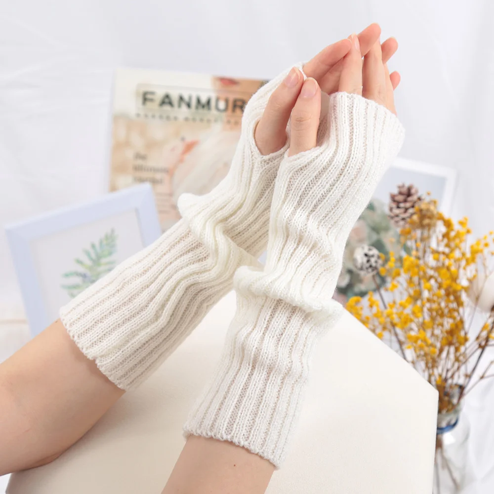 30cm Fingerless Gloves Women Mitten Winter Arm Warmer Knitted Arm Sleeve Fine Casual Soft Girls Goth Clothes Punk Gothic Gloves