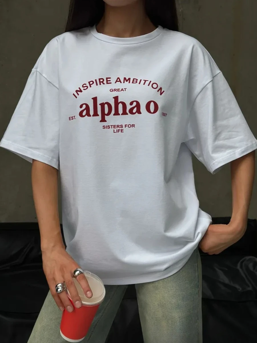 100% Pure Cotton Oversize Women's T-shirt Summer New Letter Printed Round Neck Pullover Short Sleeved Top