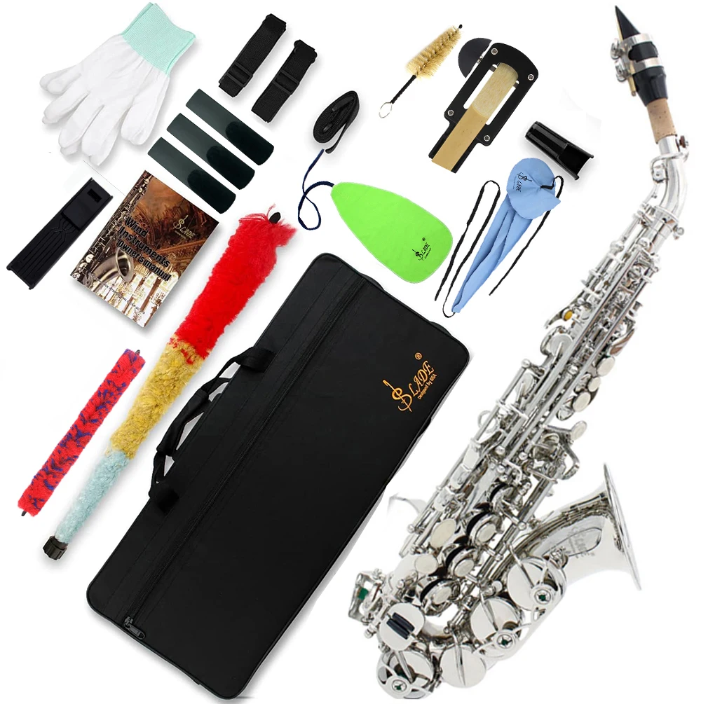 

SLADE Silver Saxophone Brass Bb Soprano Saxophone with Box Cleanning Cloth Reed Clip Strap Brush Gloves Trimmer Parts