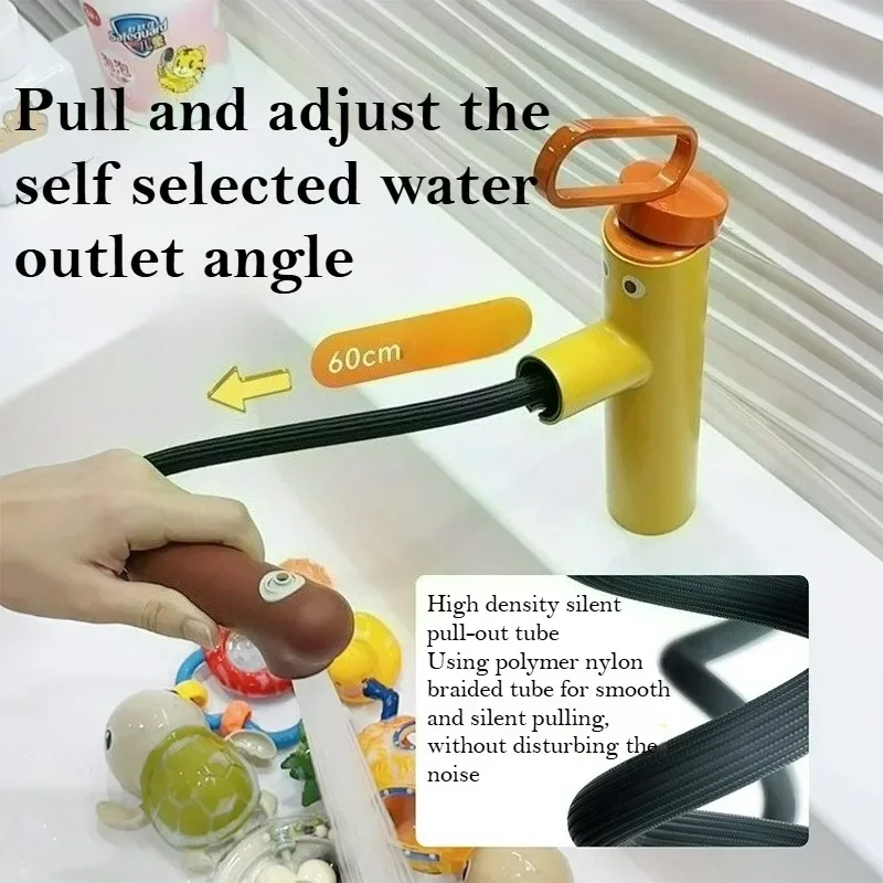 Modern Cute Puppy Design Bathroom Vanity Faucet Brass Pull-out Spout Single Handle Hot And Cold Water Mixer Tap for Wash Basin