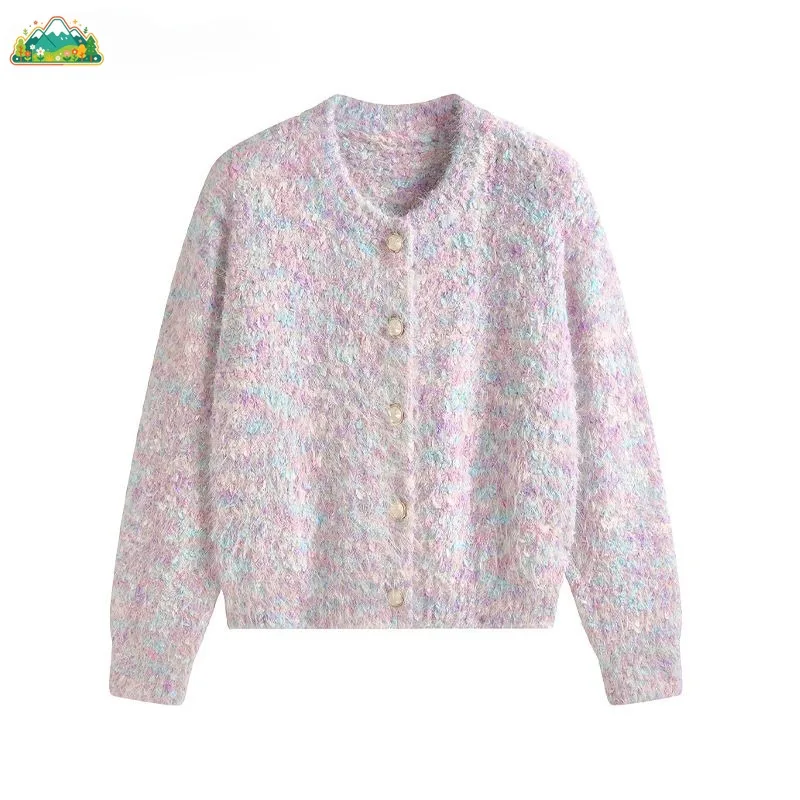 

Winter Thickened Mixed-color Dotted Coarse Knitted Cardigan, Rainbow Coarse Wool Sweater, Fashionable Girls' Coat, High Quality