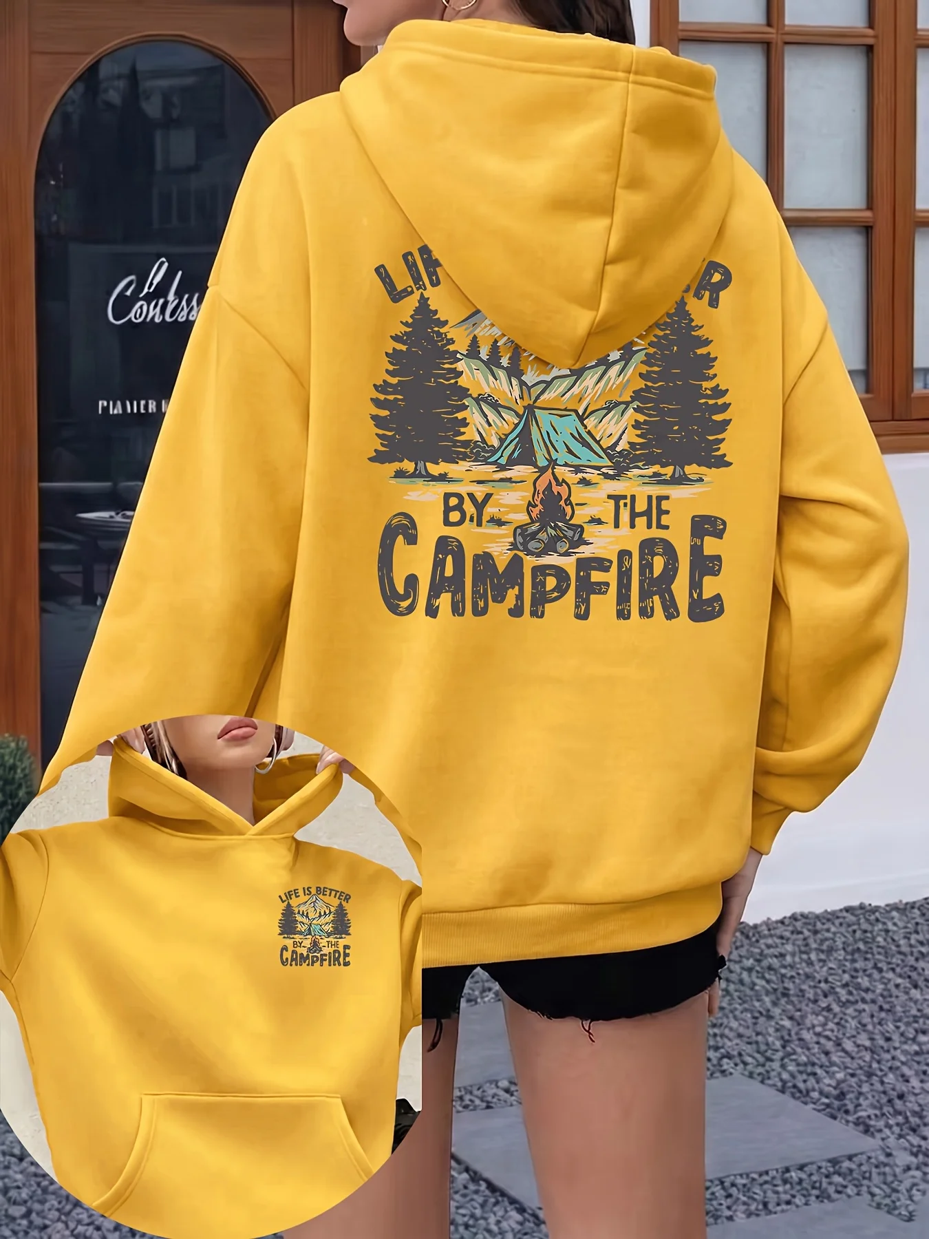 Women's fashionable hooded shirt with print, suitable for daily, holiday and outdoor wear, women's clothing, women's attire