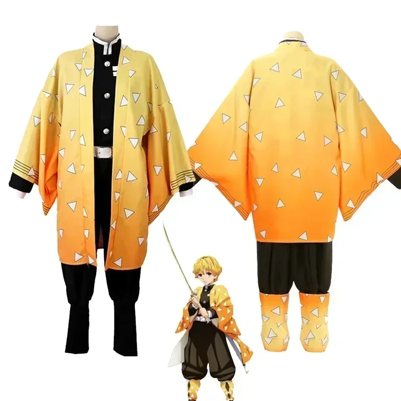 Adult and Kids Anime Demon Slayer Kimetsu No Yaiba Agatsuma Zenitsu Costume Cosplay Kimono Uniform Halloween Party Costumes