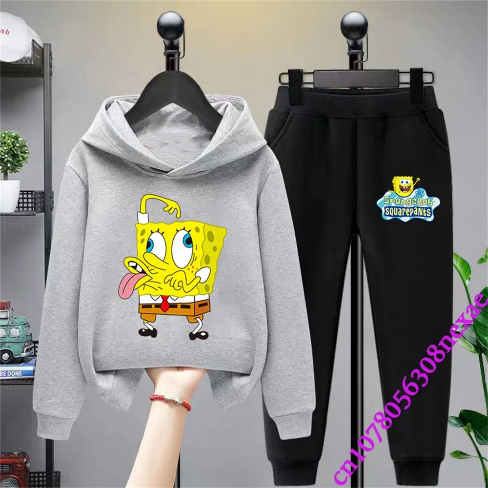 Spongebob Spring And Autumn Children's Clothing Boys And Girls Sweater Suit 2 Pieces Cartoon Print Sweater Sportswear Trousers