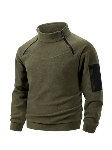 Imagen 2 del producto Sudadera con capucha táctica de lana de invierno para hombre, sudadera con capucha larga y cálida con forro polar, jersey con bolsillos, suéter de comando