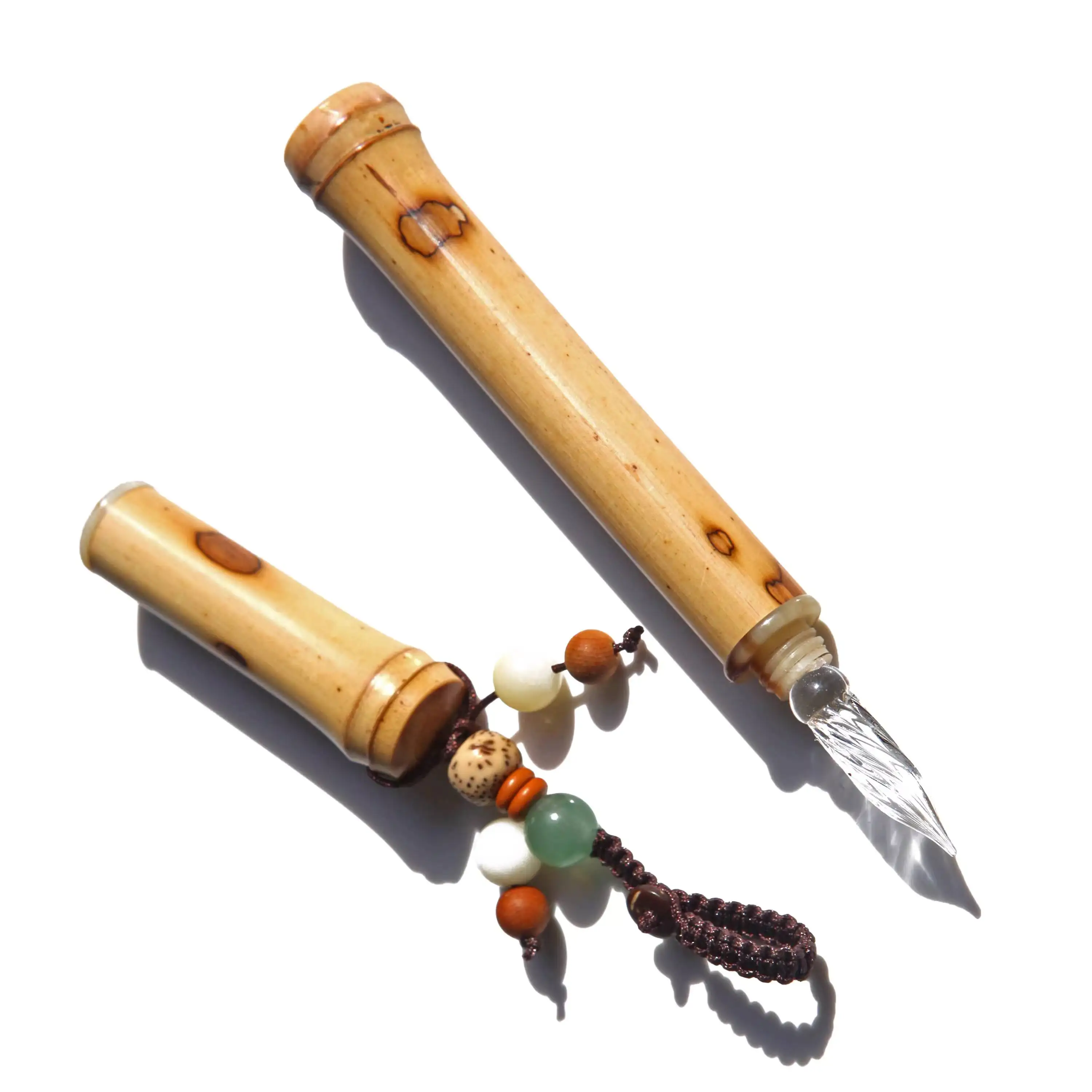 Handmade Mini Spotted Bamboo Glass Dip Pen Portable Writing Pen