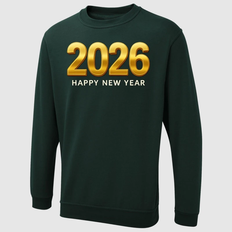 سنة جديدة سعيدة 2026 تصميم البلوز بسيط مطبوعة حفلة هدية طاقم الرقبة مطابقة هوديس الشتاء طويلة الأكمام الدفء البلوز