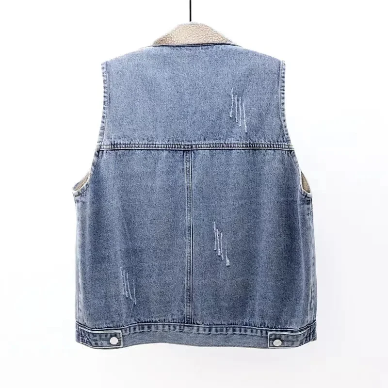 Casaco jeans de veludo feminino, cowboy solto coreano, jaqueta sem mangas, colete de bolso grande, tops femininos, casaco de coringa, outono, inverno, novo