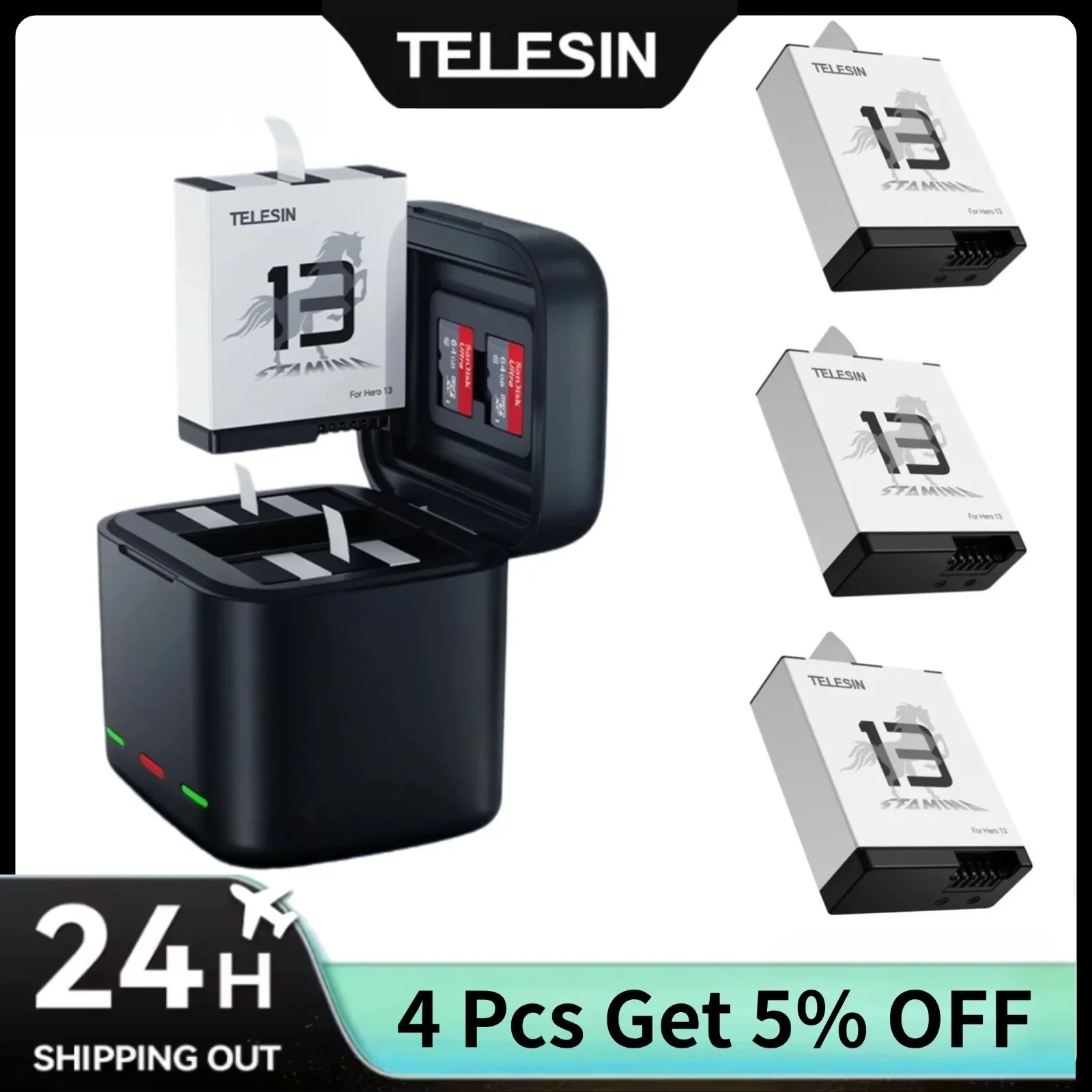 

TELESIN Endurance Battery and Charging Case Set for Gopro Hero 13 Black Accessories 2 TF Card Storage Charger 1950mAh Batteries