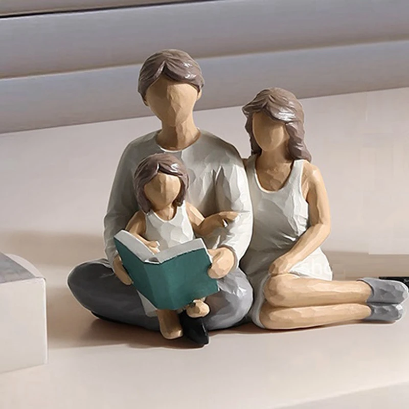 Family of 3 Figurines Decor Resin Family Sculpture Parents and Daughter Statue Gifts for Family Home Decoration