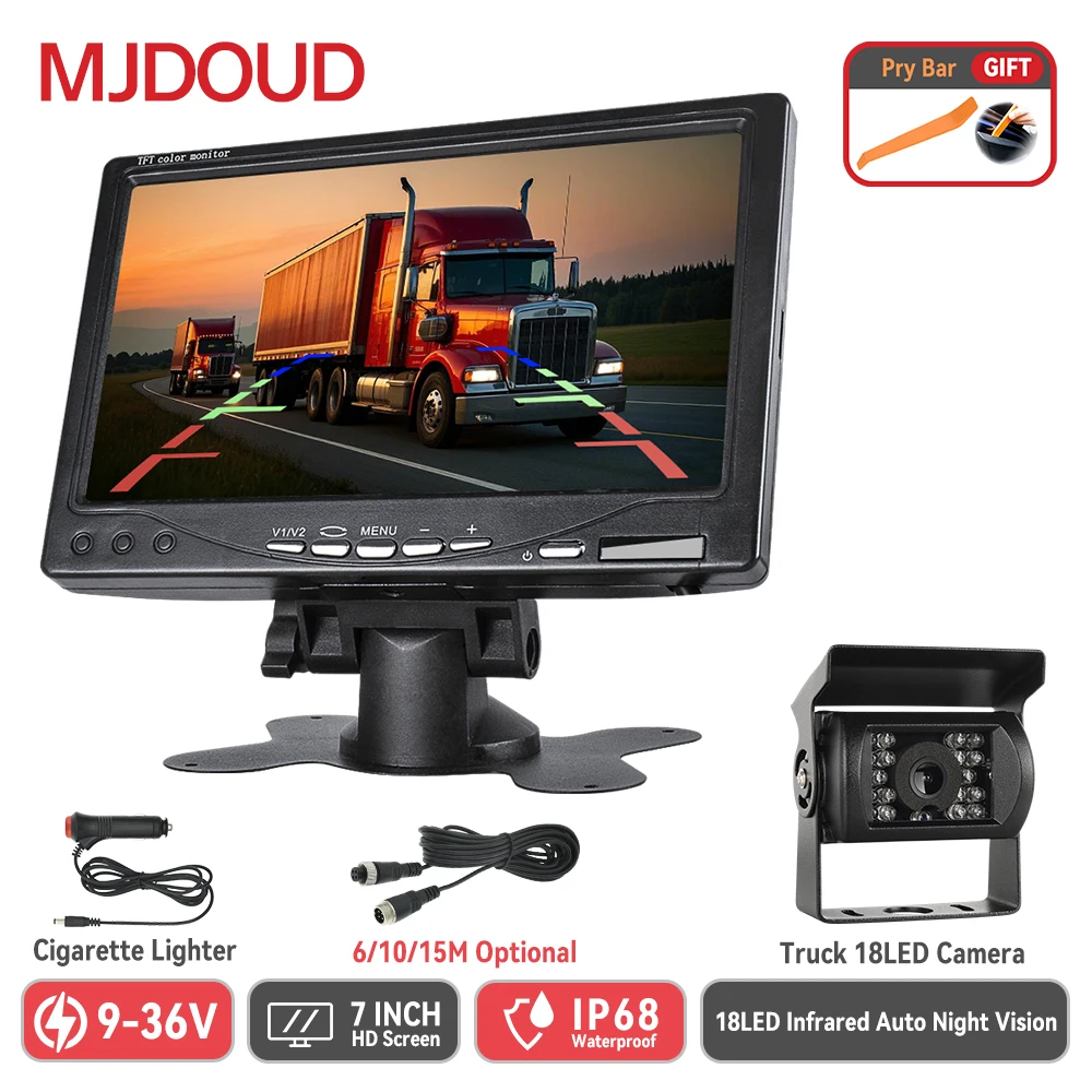 

MJDOUD 7" 12-24V Truck Rear Camera Monitor Set for Car/Trailer Parking IR Night Vision Waterproof Reversing Camera with Screen