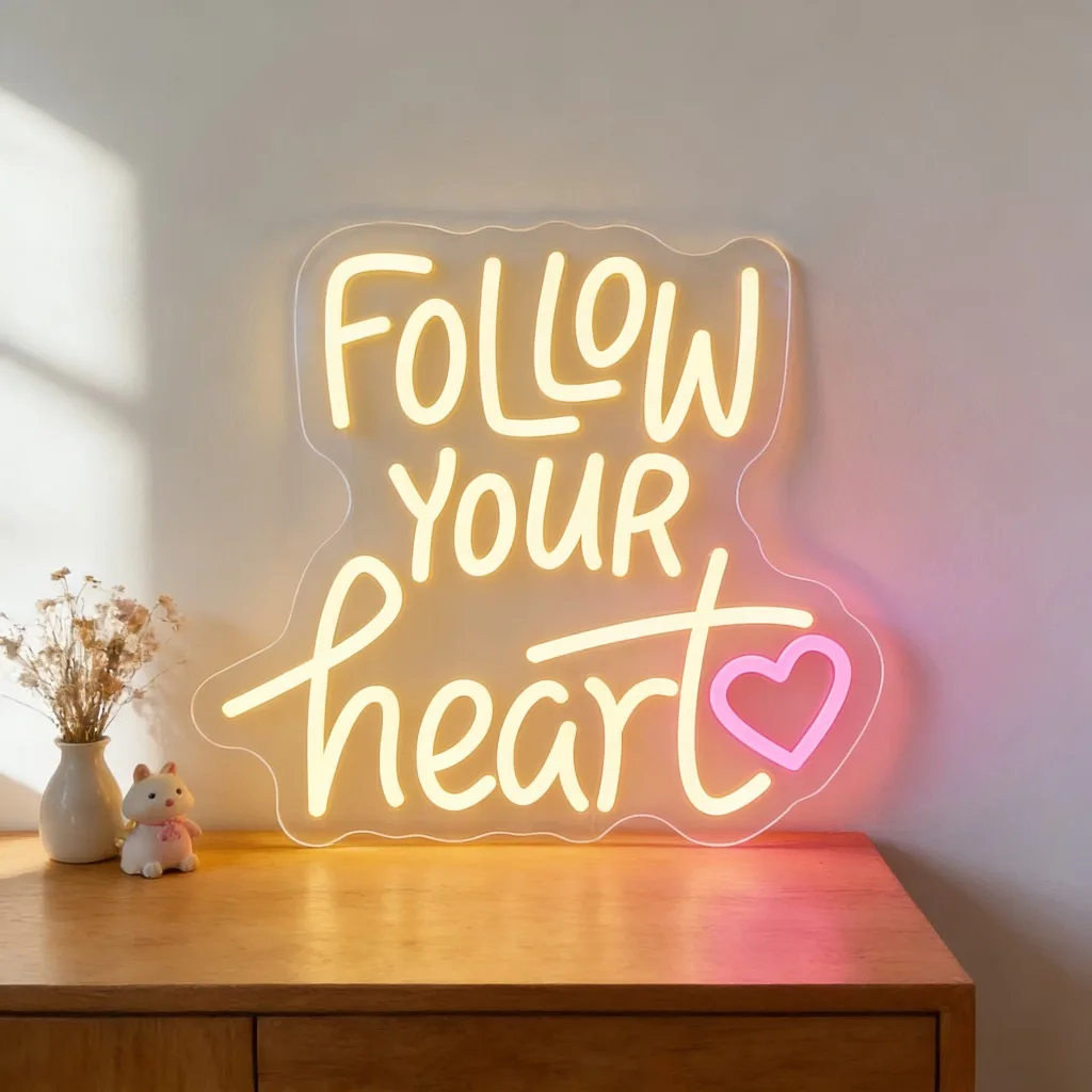 Letrero Luminoso LED 'Sigue tu Corazón', Luz Decorativa USB para Dormitorio, Sala de Estar, Decoración del Hogar, Regalo Inspirador de Amor