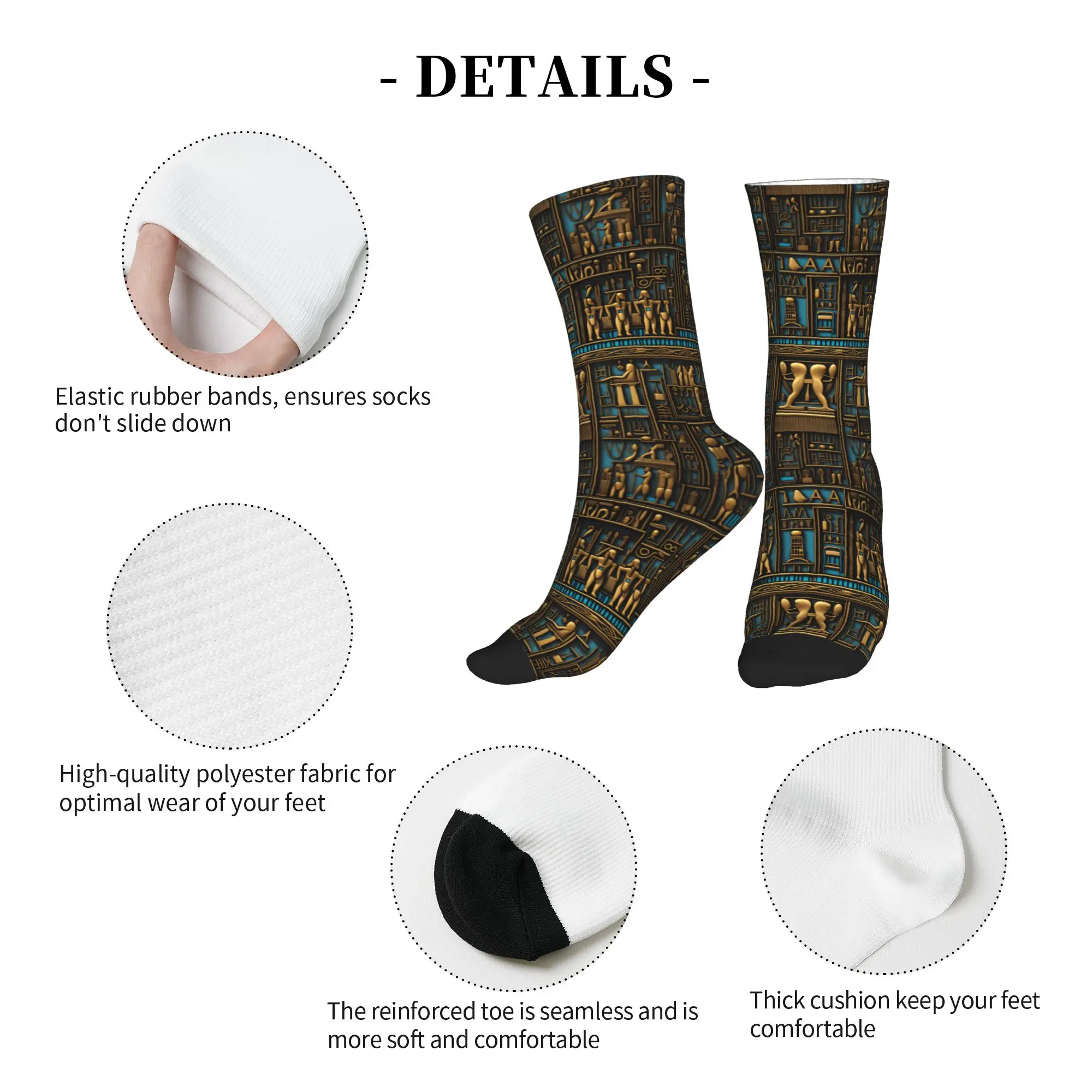 Funny Men's Egyptian Hieroglyphs Art Pattern Dress Socks Unisex Warm Breathbale 3D Printed  Crew Socks view 5