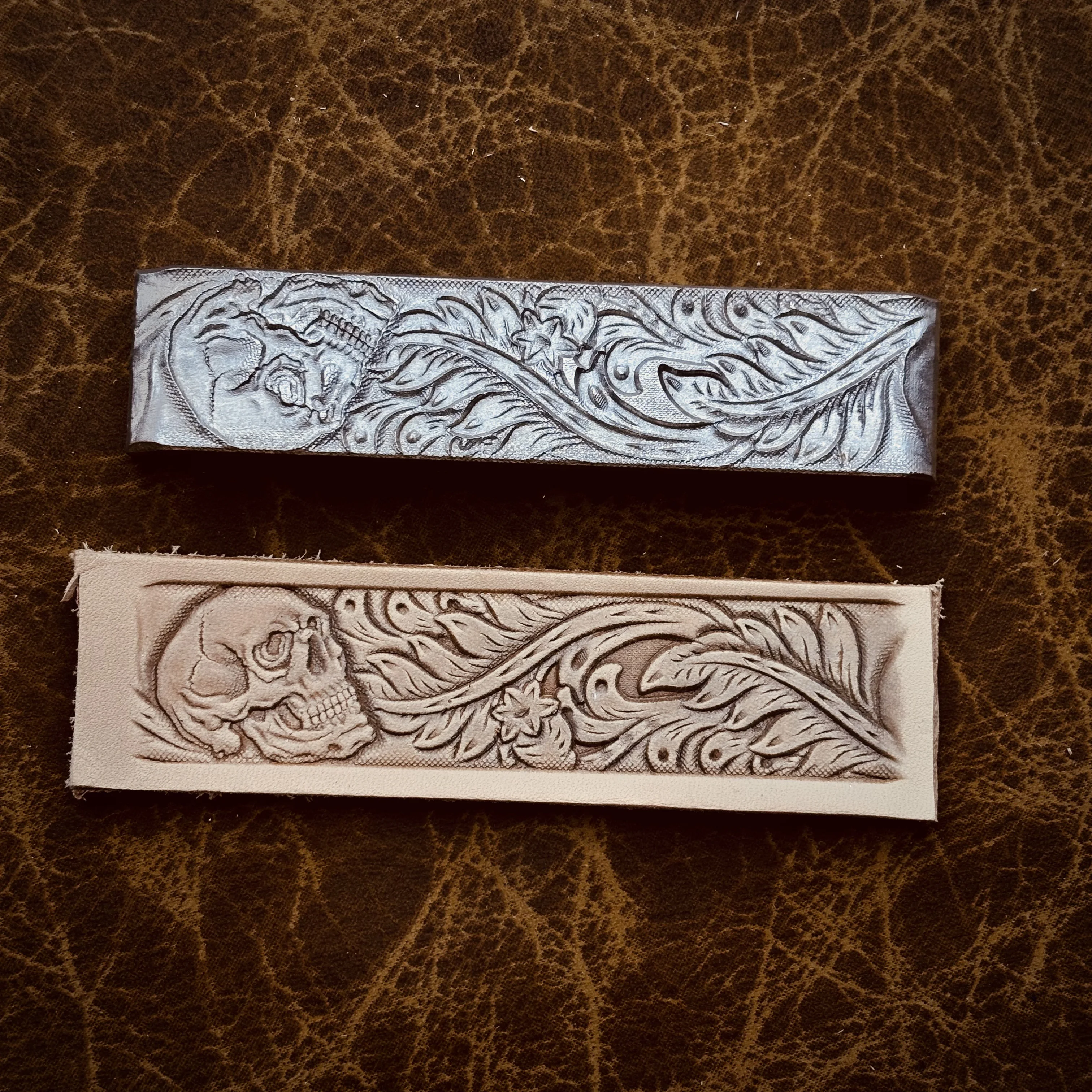 3D Skull Floral Design Leather Embossing Mold Carving Belt Stamp Vintage Craft Tool Cold Press Molding Hydraulic Pressure