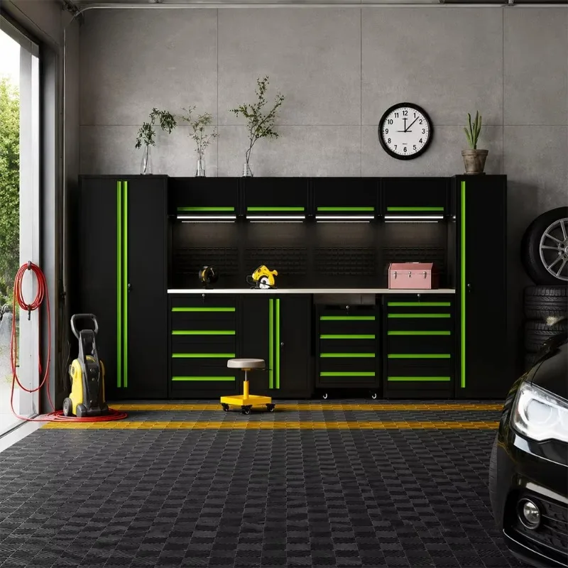 Heavy Duty Garage Tool Cabinet With Workbench, Modular Garage Storage System, Metal Garage Storage Cabinet for Workshop