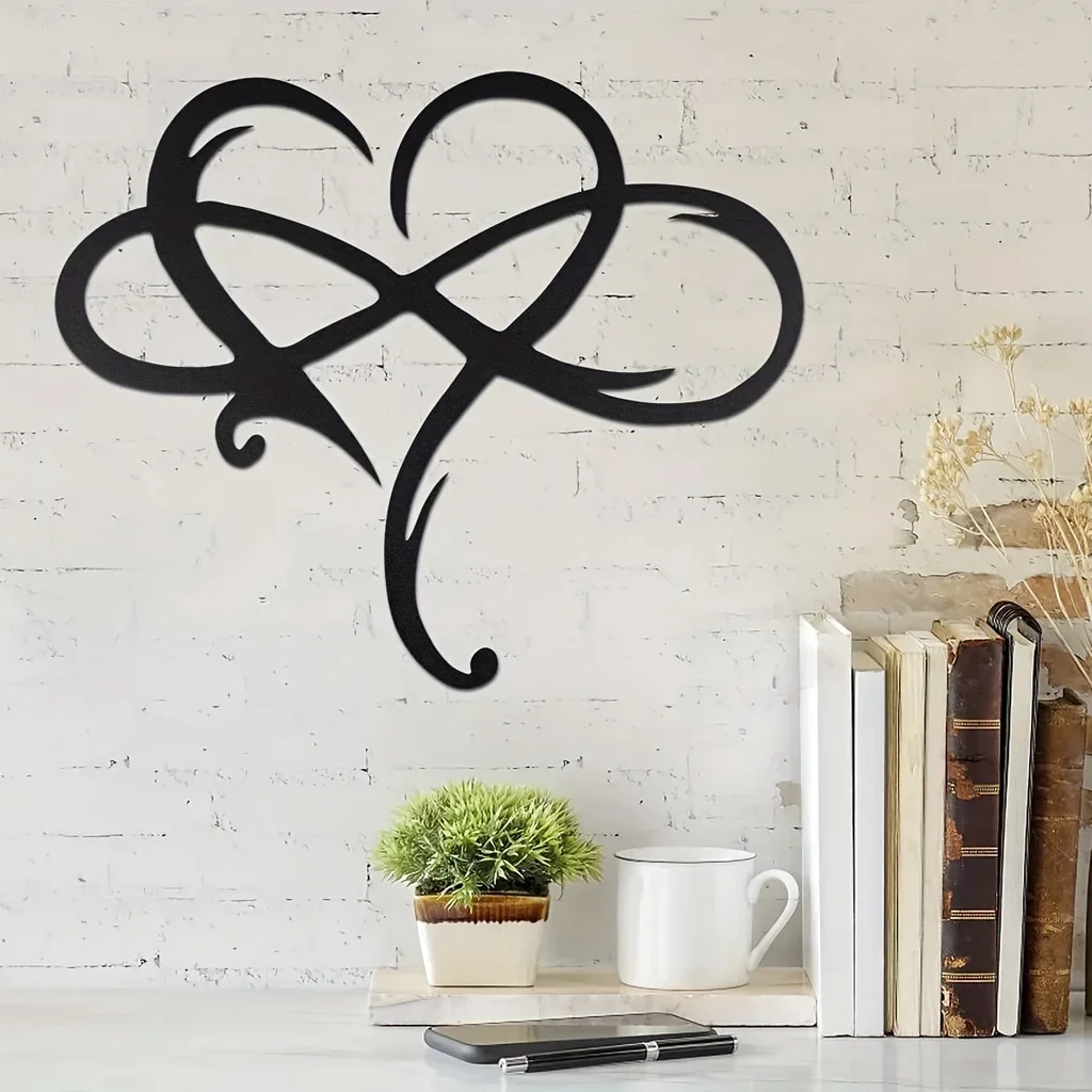 Hello Young  Infinity Heart Black Heart Metal Home Decor Love Wall Mounted Decor Love Sign Plaque Bedroom Ornaments Hanging Wall