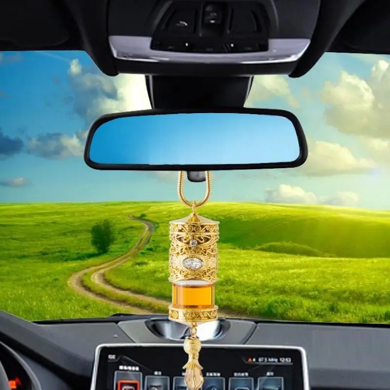 

【MO】Alloy Car Air Freshener Holder – Gold Hanging Perfume Bottle For Rearview Mirror, Luxury Interior Accessory