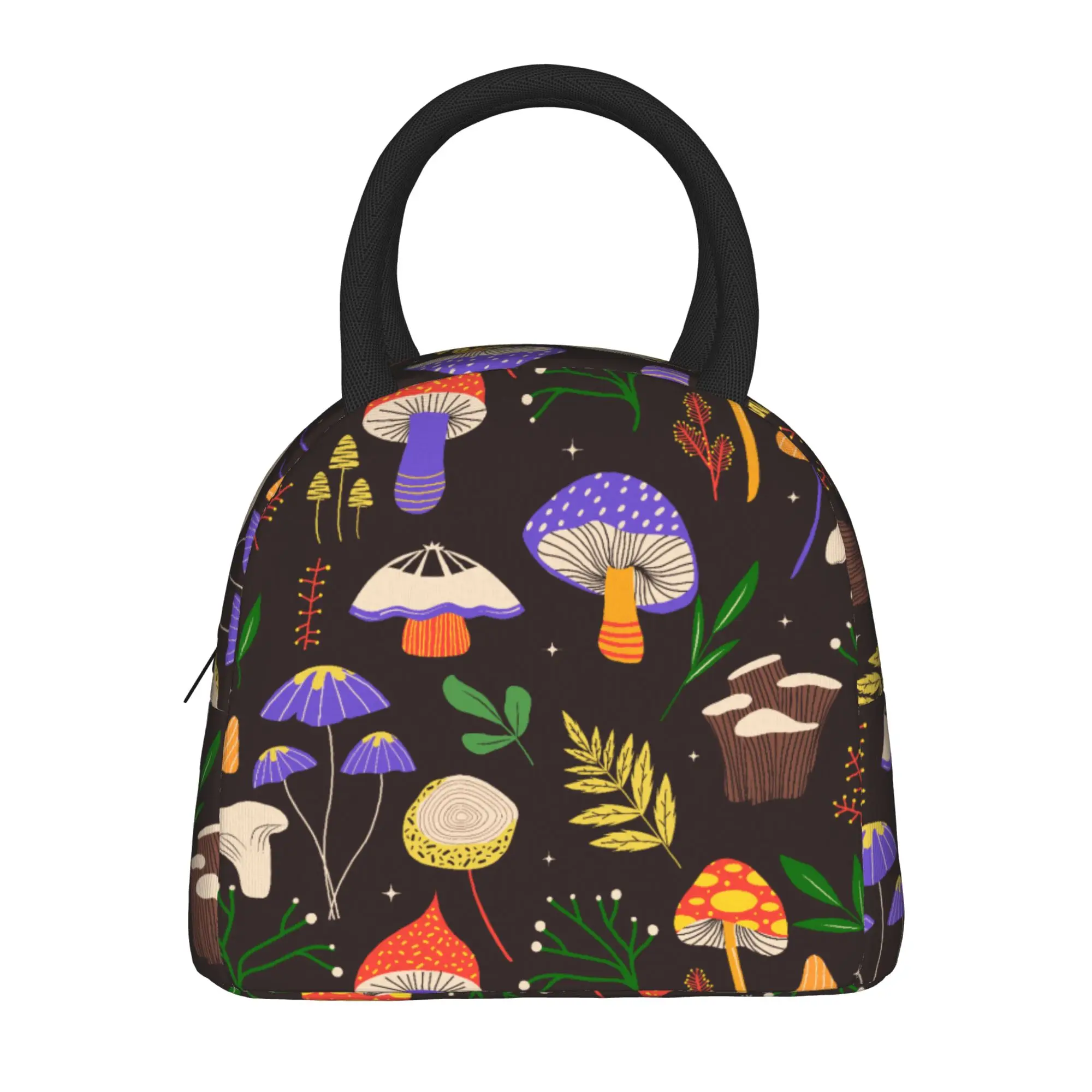 Leaf and Mushroom Pattern  Insulated Lunch Bag Cooler Bag Meal Container  High Capacity Tote Lunch Box Girl Boy Work  Outdoor