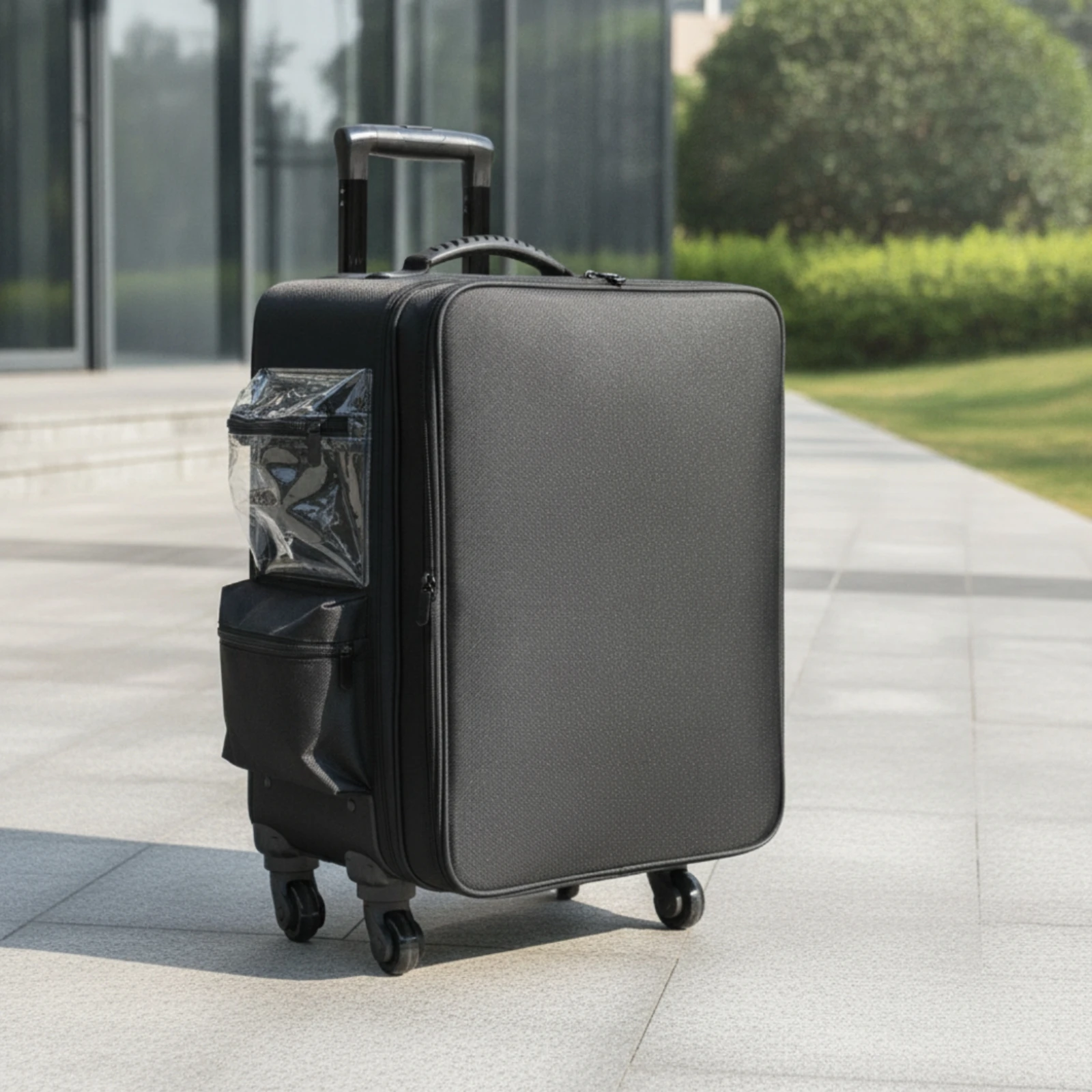 Makeup Case with Rotating Wheels Hard-Sided Sminkkoffert Med Hjul Sminkväska På Hjul Multi-Compartment Cosmetic Trolley Zippered view 5