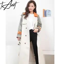 Tannt Women Trench Coat Double Breasted Bandages Color Matching Trench Coat Femme Fashion Leisure Long Windbreaker Women 2023
