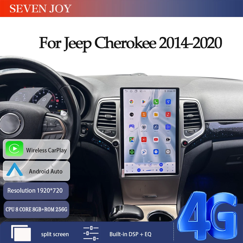 Android 15 For Jeep Grand Cherokee 2014-2020 Car Multimedia Video Player GPS Navigation Radio  8+256G 8Core CarPlay 4G AC Screen