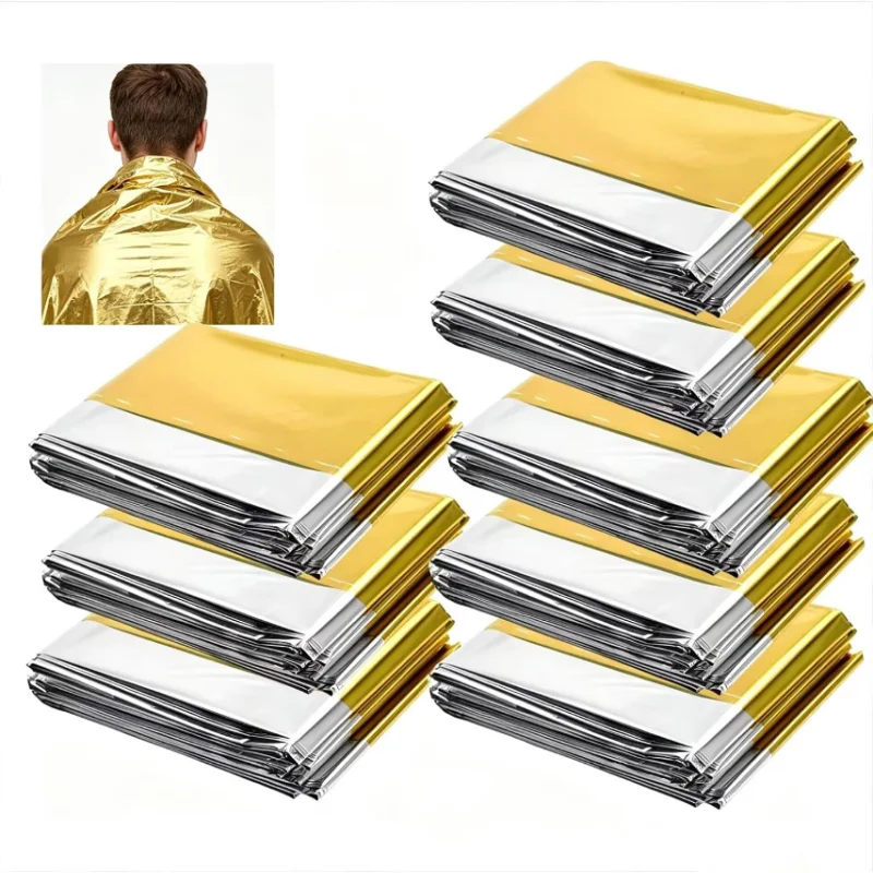 8 Pack Large 160×210cm Golden Lightweight Emergency Survival Rescue Blankets Waterproof Windproof Heat & Sun Protection Foil Bla
