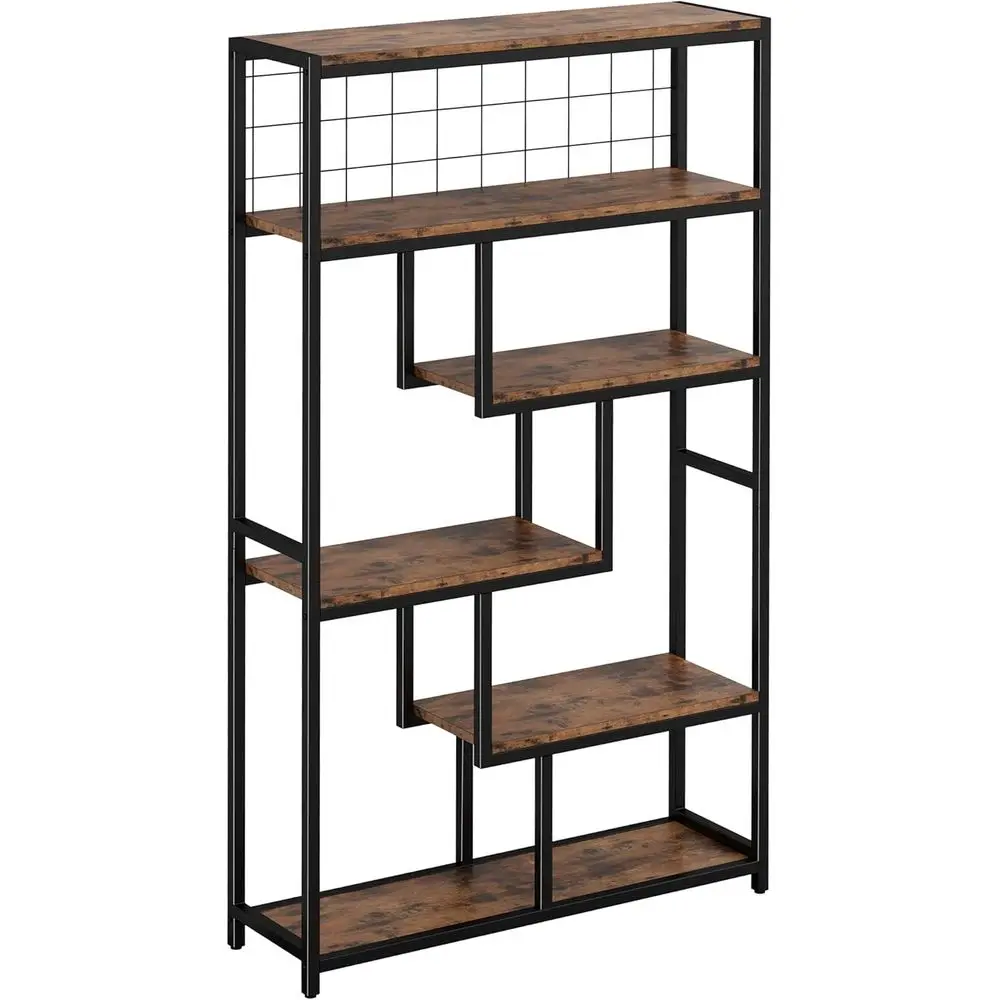

6-Tier Industrial Style Heavy Duty Shelving Unit for Living Room and Office, Geometric Display Bookcase, Vintage Brown