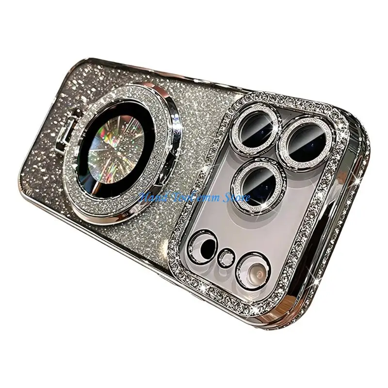 H37F Fashionable Sparkling Shielding Protective Cover Housing For Phone Integrated With Rotating Stand And Raised Edged Guard