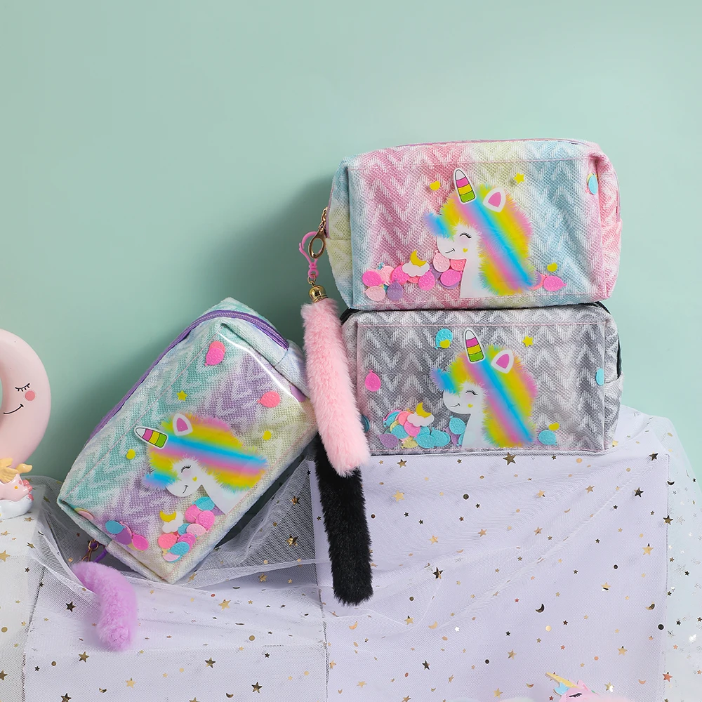 Cute Colorful Unicorn Makeup Bag Girls Large Capacity PVC Transparent Square Unicorn Handheld Bag Children Storage Bag Gifts