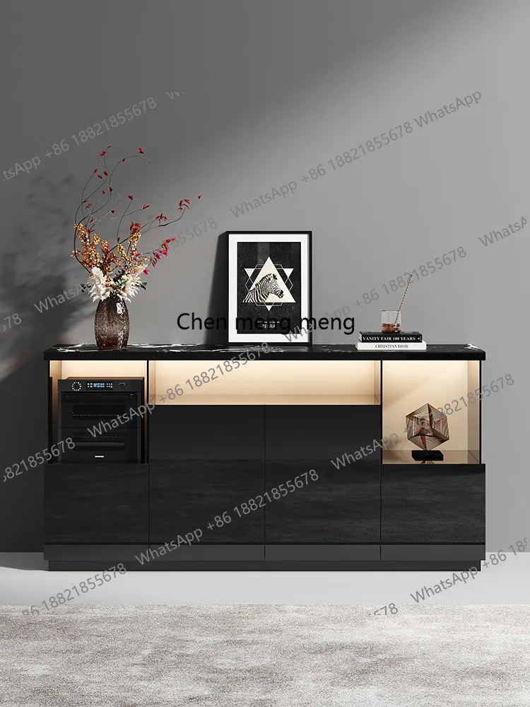 

Italian light luxury minimalist rock slab dining side cabinet solid wood porch locker living room wall locker