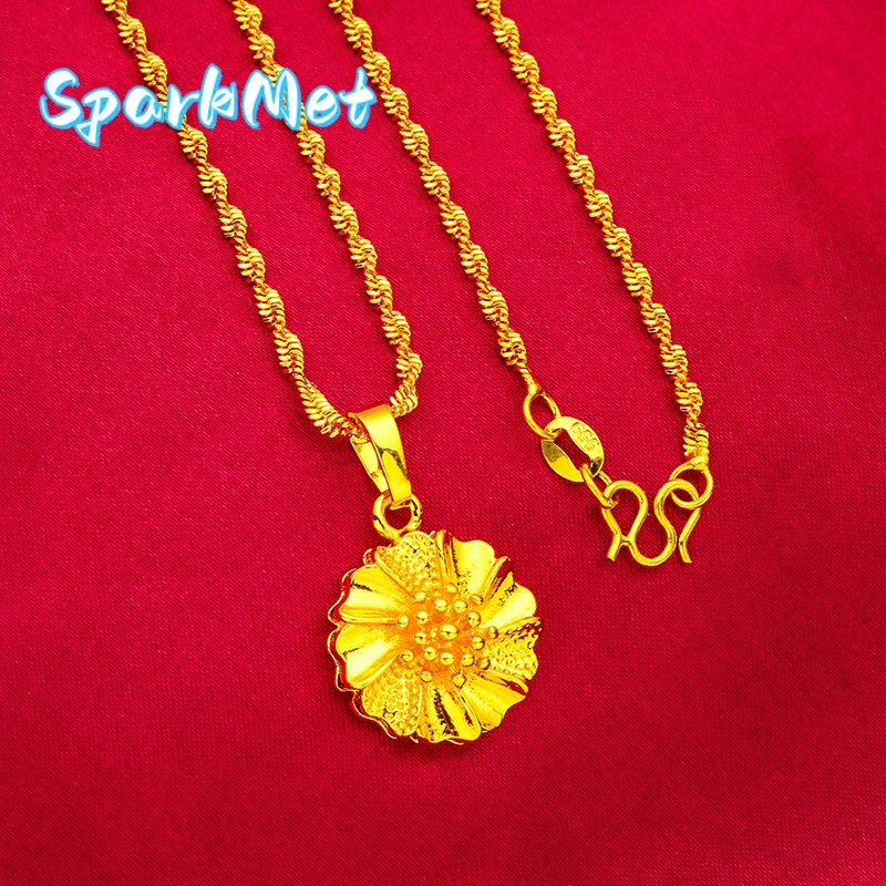 

SparkmetFlower Water Ripple Necklace for Women, 24K Gold, AU999 | 3D petals on rippled chain, polished and radiant for daily wea