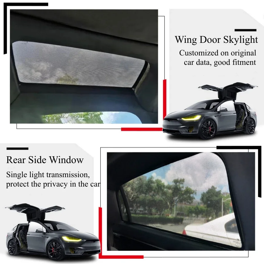 Voor Tesla Model X2024 2023 Voor Achter Schild Zonnescherm Dakraam Mesh Netto Shading voor Model X Glazen Dak Zonneklep protector