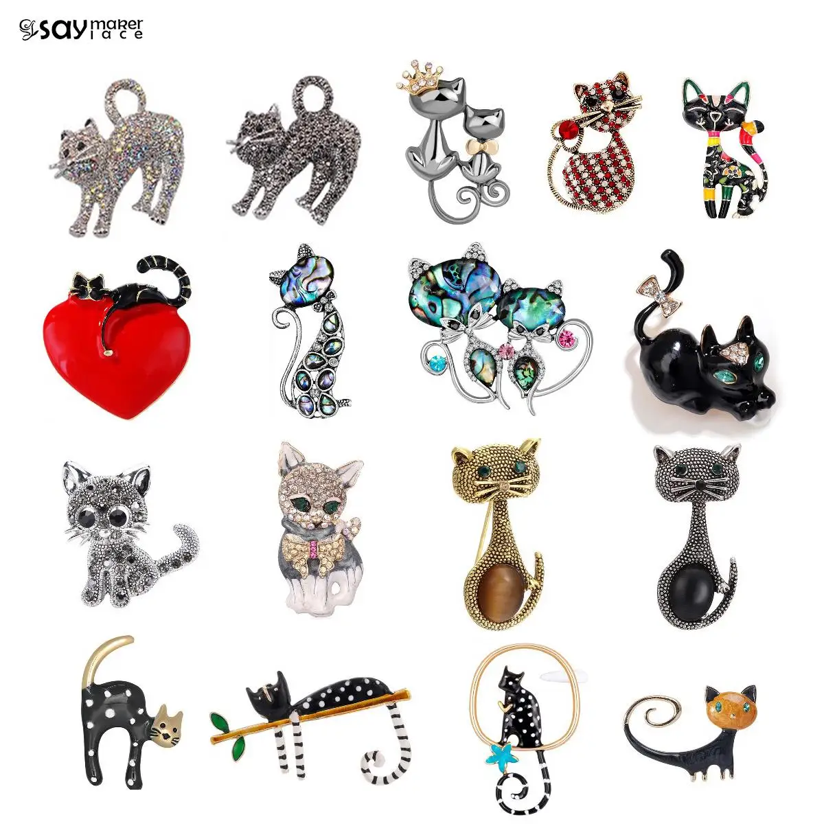 Cute Cat Brooch Decoration Metal Brooch Scarf Sweater Suit Pin Up Buckle Rhinestone Animal Brooch Safety Pins Collar Jewelry Pin