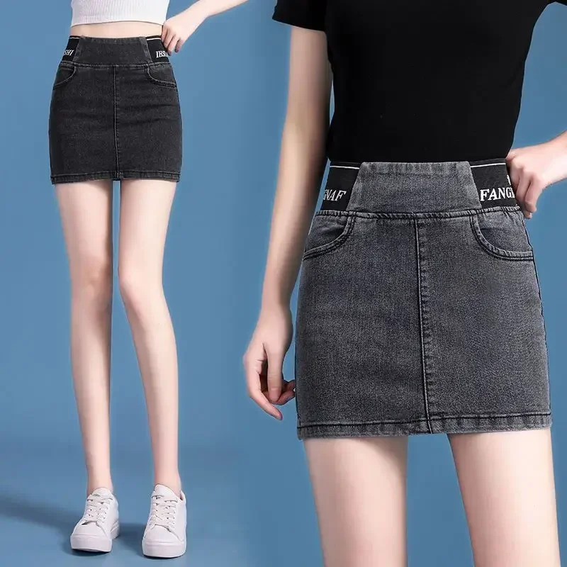 Women's Denim Skirt Wrap Mini with Pocket Tight Strings Female Jeans Skirts Short Chubby High Waist 2025 Trend Y2k Vintage Cheap