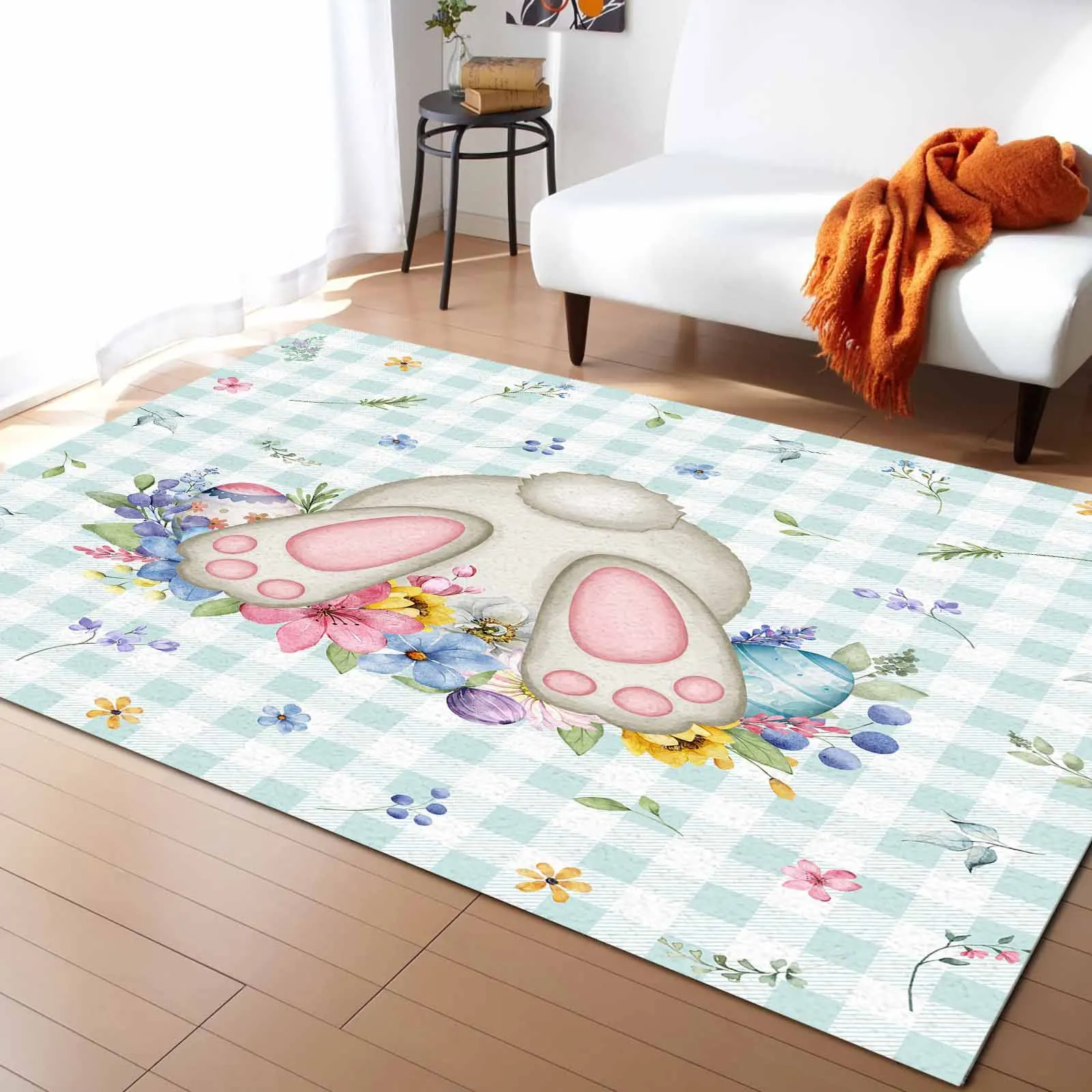 

Easter Flower Egg Rabbit Living Room Floor Mat Children's Bedroom Bedside Carpet Kitchen Door