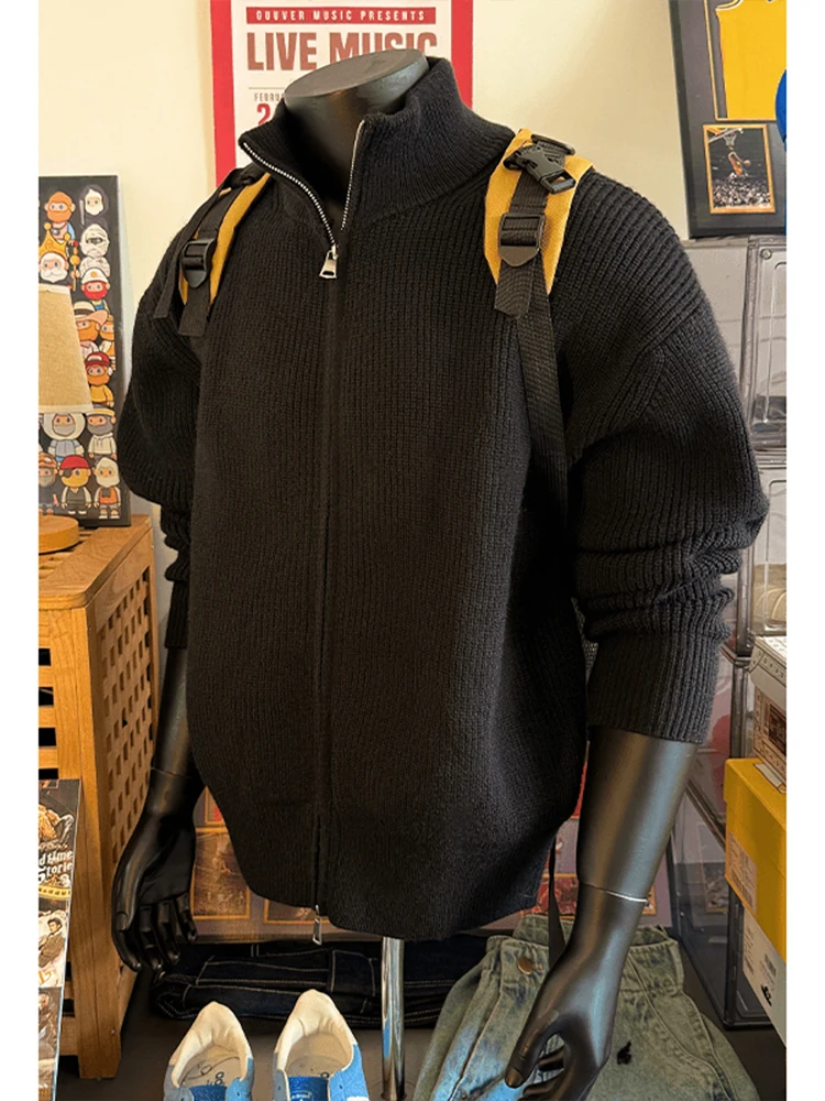 Cárdigan is con Cierre, Cuello Alto, Ropa de Punto para Hombre, Estilo Retro Americano, Primavera-Otoño, Sensación de Alta ...
