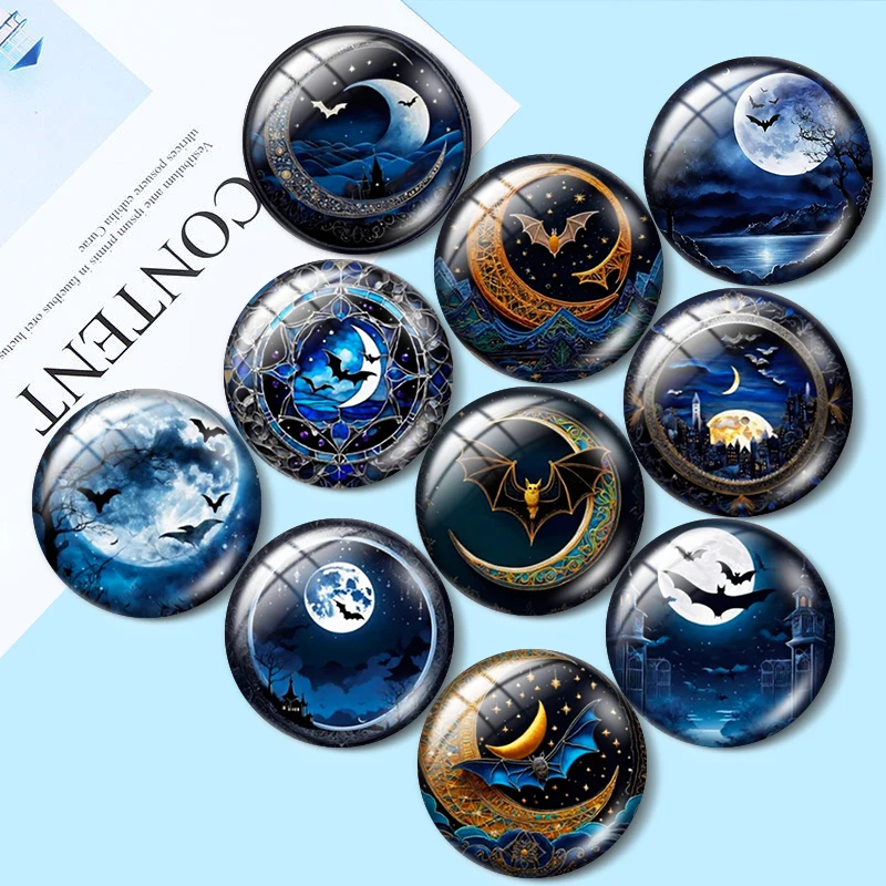 

WatHalloween Bat in the Sky 10pcs 12mm/18mm/20mm/25mm Round photo glass cabochon demo flat back Making findings