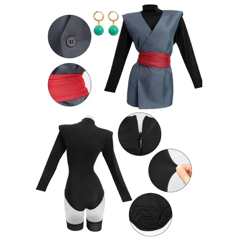 WENAM Kung Fu Costume Black Bodysuit Women\'s US Size Anime Super Goku Black Zamasu Kai Cosplay Costume Outfits Halloween Suit