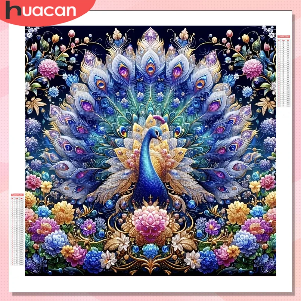 HUACAN Diamond Painting Adulte Peacock Animal Diamond Art Resin Rose Flower Square Drill Full Drill Rhinestones Home Decor
