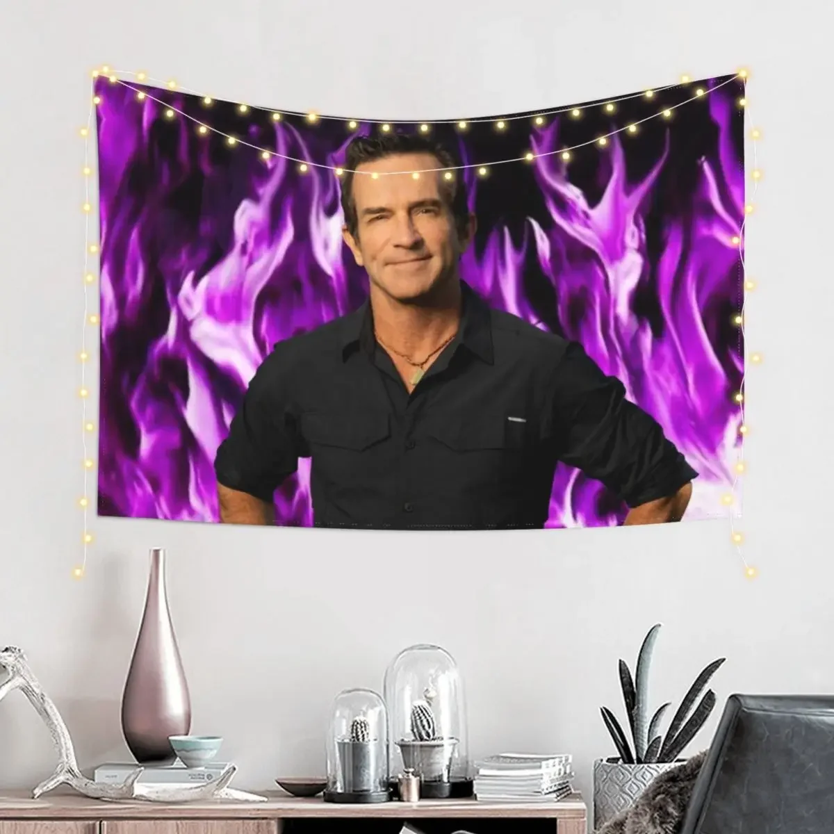 Jeff Probst On Fire Mode Purple Yrs22 Tapestry Decorative Paintings House Decorations Funny Room Ornaments Tapestry