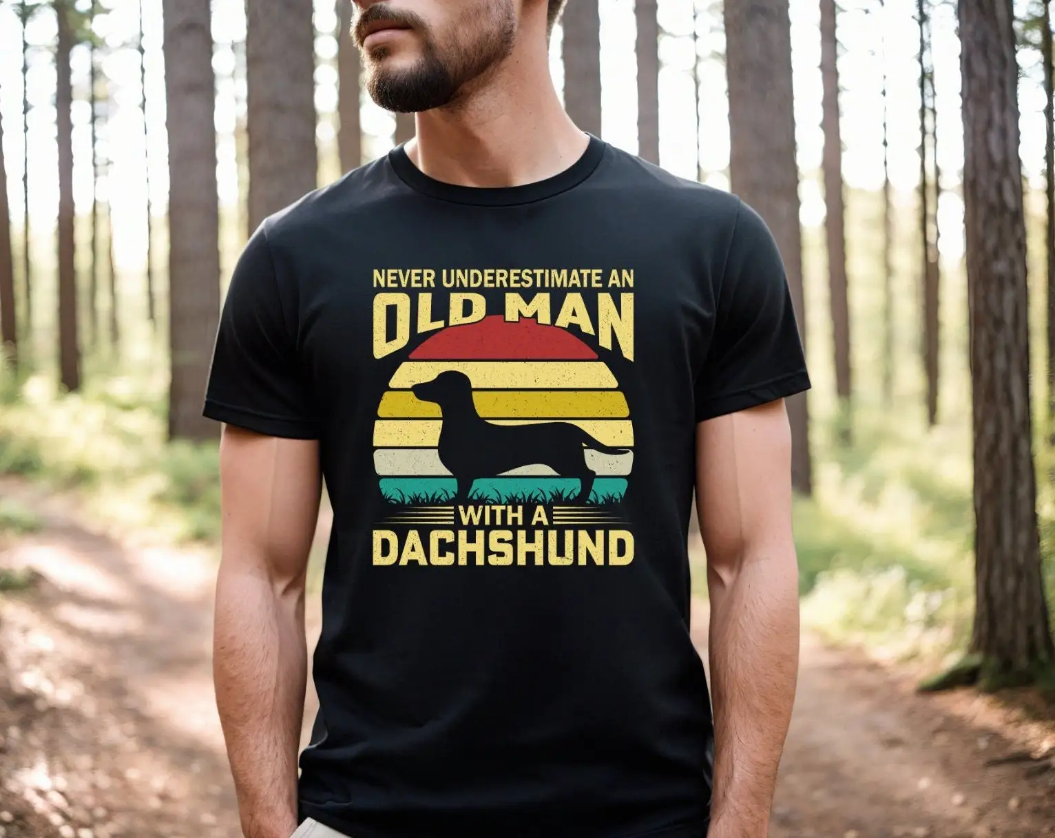 Never Underestimate An Old Man With A Dachshund T Shirt For Dog Dad Funny