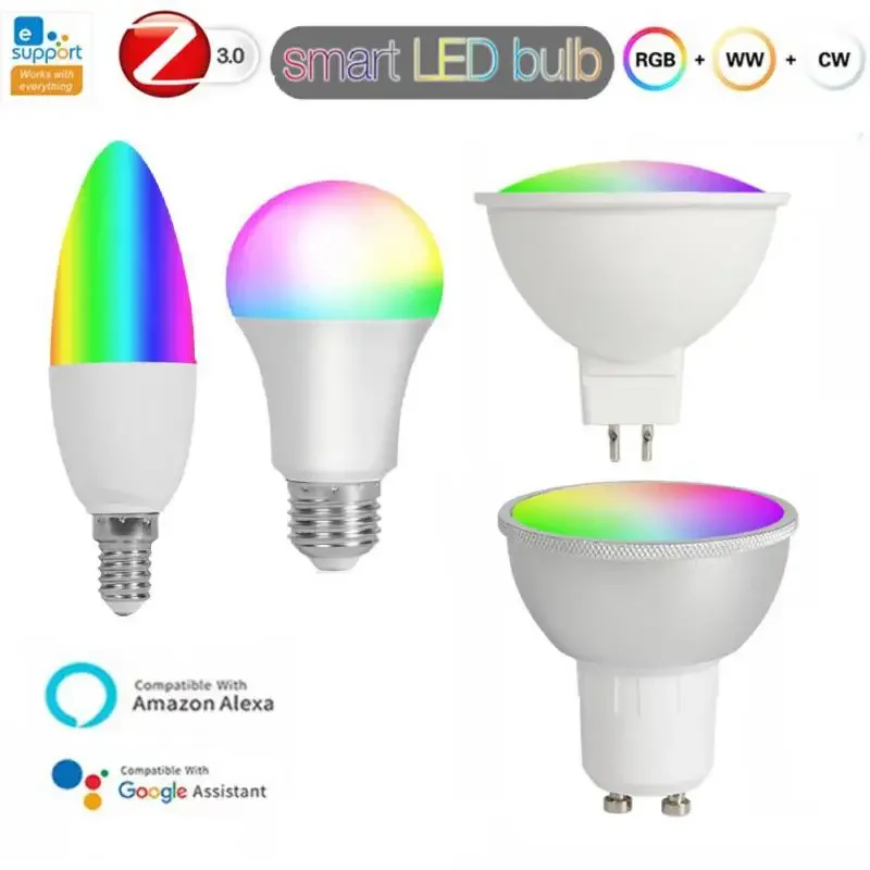 

Умные светодиодные лампы Ewelink Zigbee RGB, приглушаемые Led лампы для умного дома, работает с Alexa Google Home, E14/E27/GU10 MR16